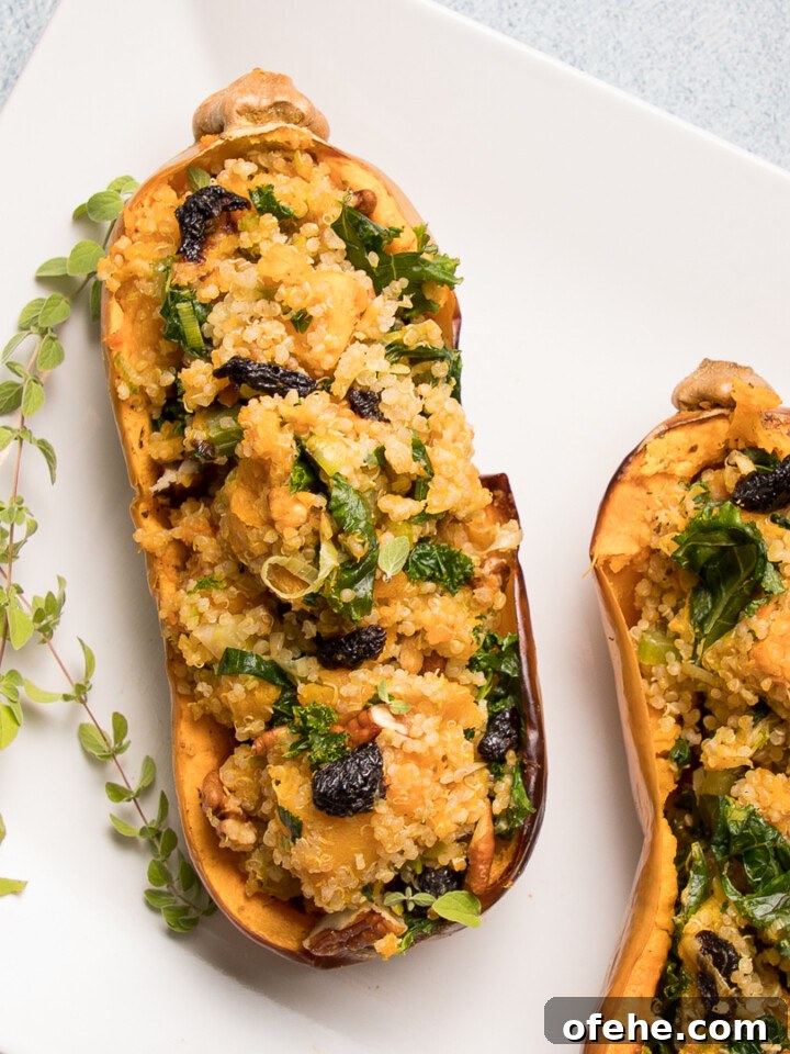 Beautiful Platter with individual sized butternut squash stuffed with veggies and quinoa.
